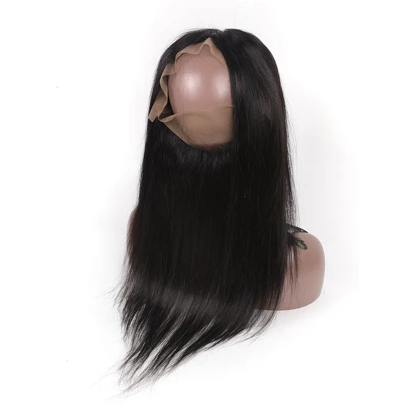 Indisches Jungfrau-Haar, 360-Grad-Spitzenfront mit 3 Bündeln, glattes Haar, voller 4-teiliger unverarbeiteter Echthaar-Frontverschluss mit Dutt3632969