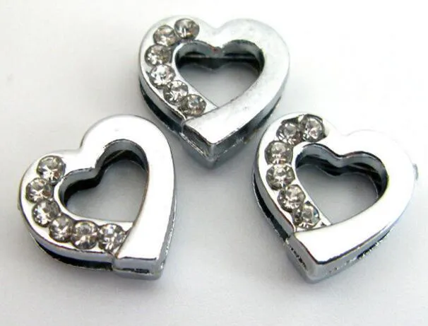 Wholesale 8mm 100pcs/lot Half rhinestones Heart Slide letters DIY Charm Accessories fit for 8mm leather wristband keychains