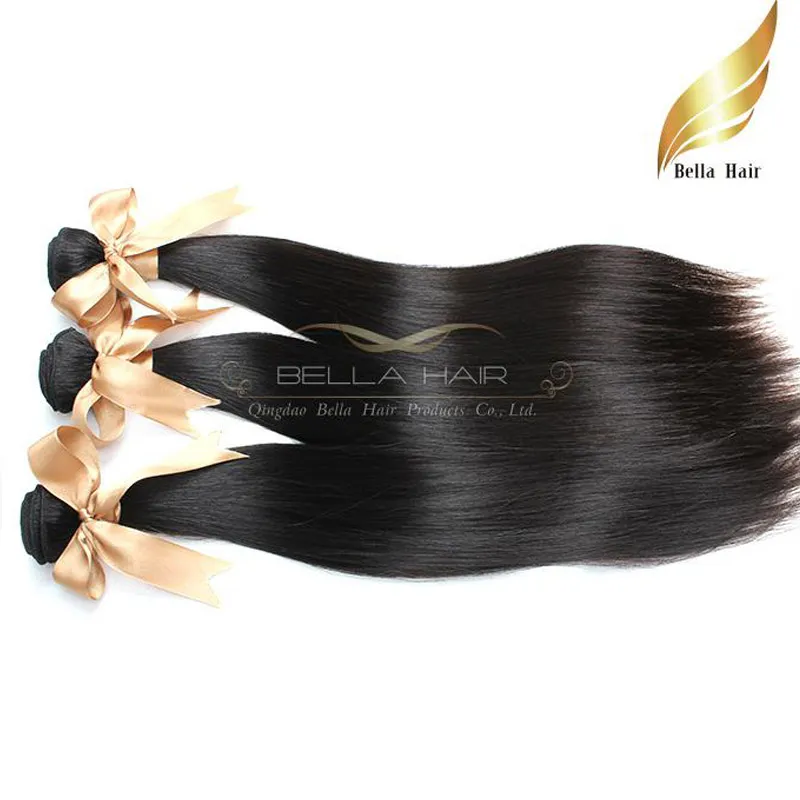 Brasilianska hårbuntar Silky raka vävningar Remy HumanHair 3PCs / Lot Naturlig färg 10-30 tums hårväft Bellahair