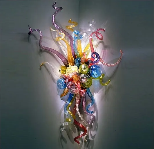 Creative Art Glass Wall Sconce Multicolor LED Blown Lampen Bloem Binnenverlichting Hoek Decor Moderne Stijl