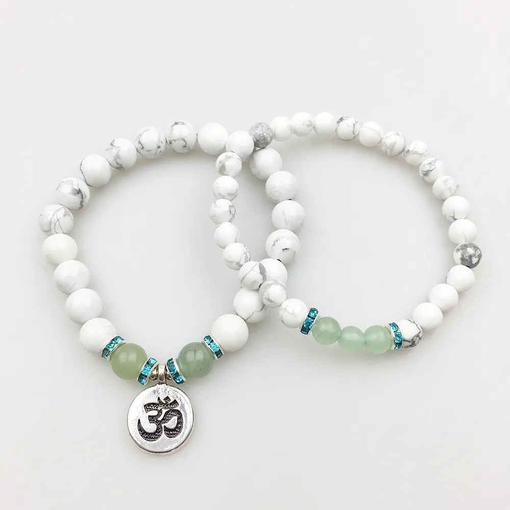 SN1174 Yoga femmes Bracelet fait à la main Designer Howlite Jasper vert Aventurine Bracelet ensemble 2017 bijoux de mode livraison gratuite