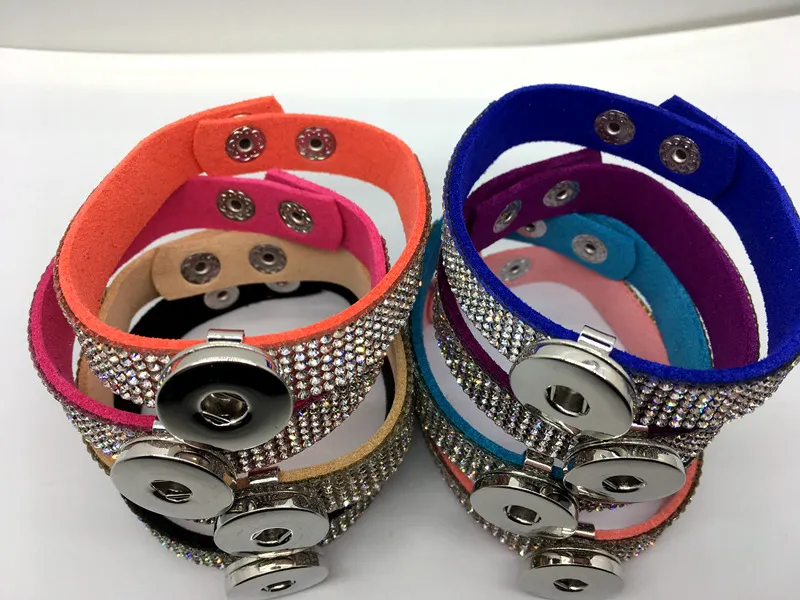 Bracciale intero Ginger Snap 8 pezzi / lotto Mix Style Donna Moda strass Snap gioielli braccialetto Fit 18MM Snap Chunk Charm Button290h