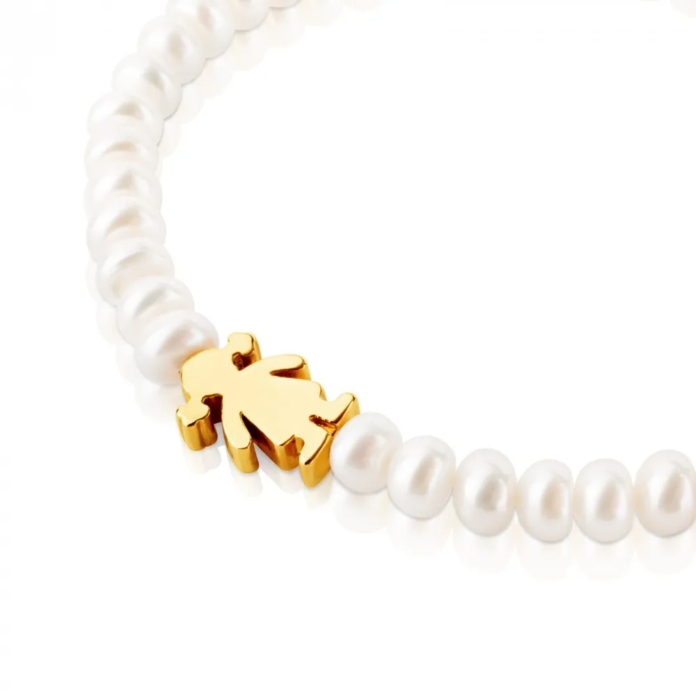 Neues Weihnachtsgeschenk Schmuck Mode weiße Süßwasserperle Stahl Titan Mädchen Charms Perlenarmband Bären Schmuck für Frauen5504685