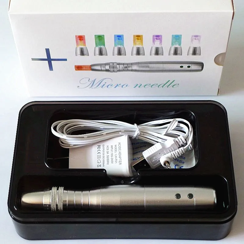 LED derma stylo micro aiguille thérapie 7 couleurs lumière LED blanchiment de la peau 12 broches cartouche d'aiguille en acier inoxydable dermapen