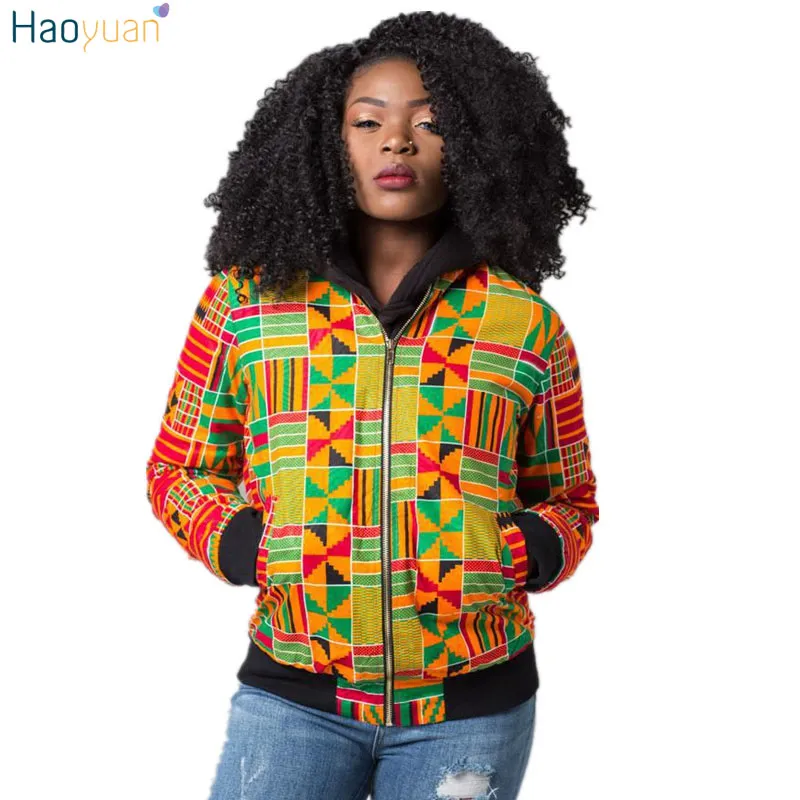 Haoyuan dashiki kurtka kobiety afrykańskie nadruk jesienne zimowe kurtki bombowce tradycyjne ubrania streetwear swobodny vintage podstawowy płaszcz q1110