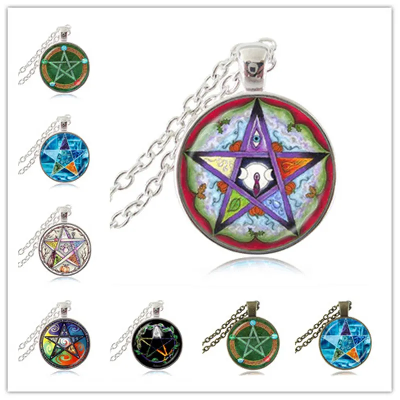 Five Elements Pentagram Necklace Pentacle Pagan Triple Moon Goddess Pendant Five Pointed Star Astrology Jewelry Witch Gothic Jewellery Gifts