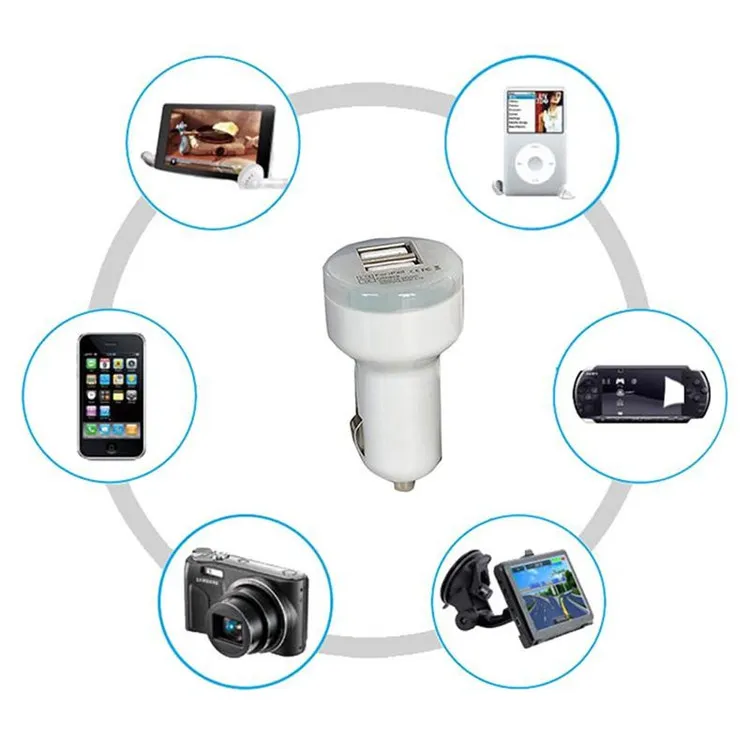 Mini Çift USB Araç Şarj Adaptörü Bullet Çift USB 2-Port 1A 2A 2.1A Samsung Galaxy S4 S5 için Not 2 3 iPhone 5 5 S 4 Nokia HTC