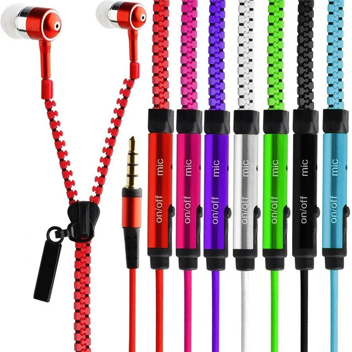 Zipper Earphones Headset 3.5MM Jack Bass Earbuds In-Ear Zip Earphone Headphone with MIC for Samsung S6 android phone mp