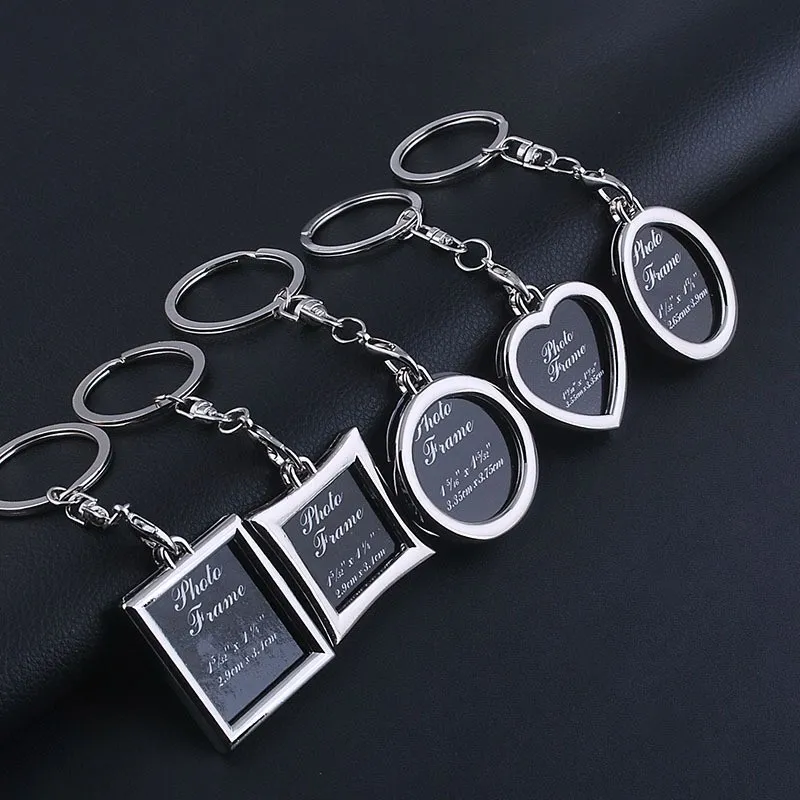 Porte-clés avec cadre photo en métal, ornement, cadeaux, cœur rond, losange, forme ovale, en alliage de zinc, mélangé au hasard