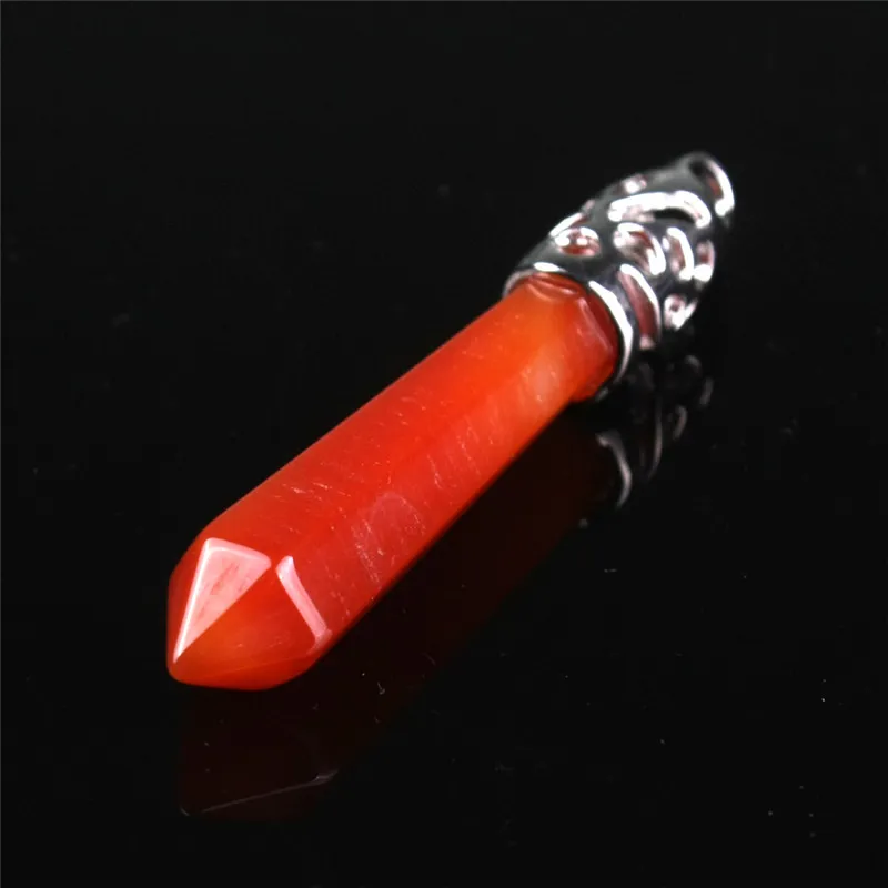 Karnediner Halskette Rot Achat Kristall Point Anhänger Silber Überzogener Indischer Stil Edelstein Männer Schmuck Naturstein Rohe Heilung Stein Charme