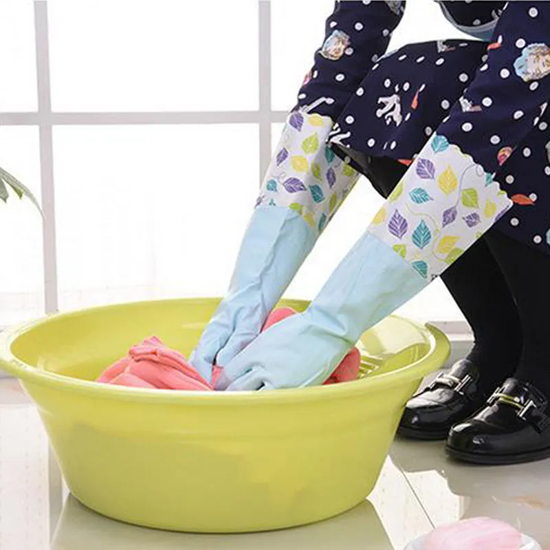 Thick Polar Fleece Inside Long Anti Cold Latex Gloves Cleaning Gloves Rubber Gloves for Gardening Dish Washing 