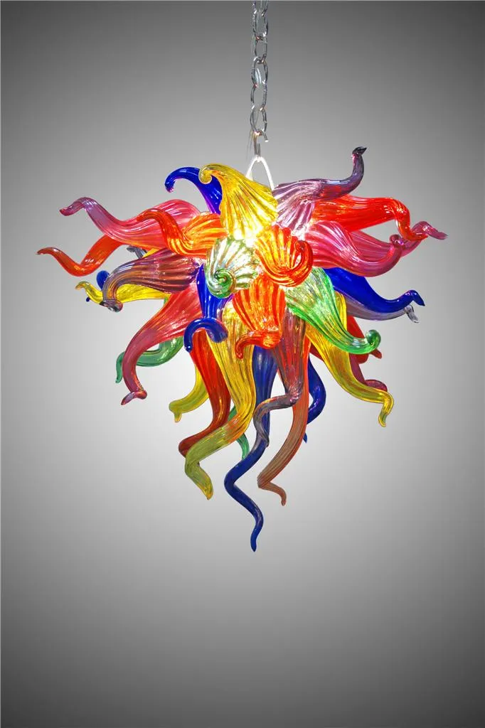 Lampadari a catena in vetro soffiato multicolore fatti a mano, design ben progettato, sorgente luminosa a LED, lampadari colorati in vetro di Murano decorazioni hotel in vendita