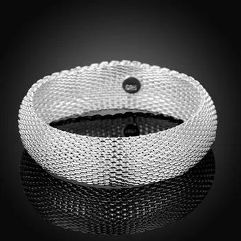 Högkvalitativ 925 Silver Mesh Bangles Ring Örhängen Charm Smycken Set för Kvinnor Mode Enkel stil Gratis frakt / 
