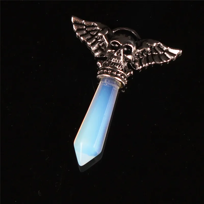 New Style 6 Kinds Alloy Skeleton Ghost Wings Charms Natural Lapis Lazuli Pink Crystal Amethyst Synthesized Opal Turquoise Green Pendulum