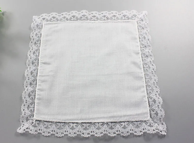 Branco laço fino handkerchief mulher presença de casamento decoração de festa pano guardanapo liso em branco DIY lenço 25 * 25 cm