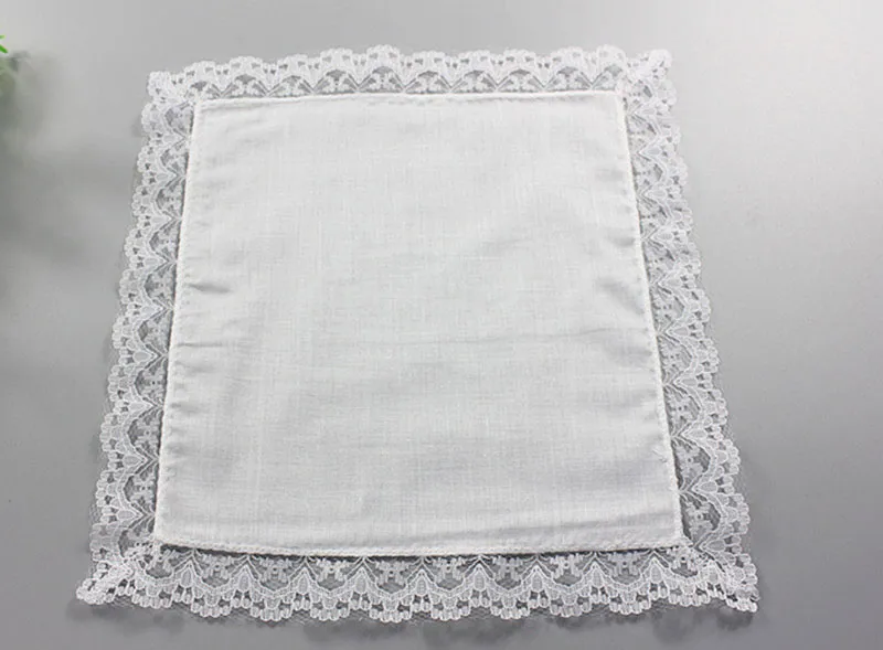 Fazzoletto sottile di pizzo bianco Donna Regali di nozze Decorazione del partito Tovaglioli di stoffa Fazzoletto fai da te in bianco semplice 25 * 25 cm