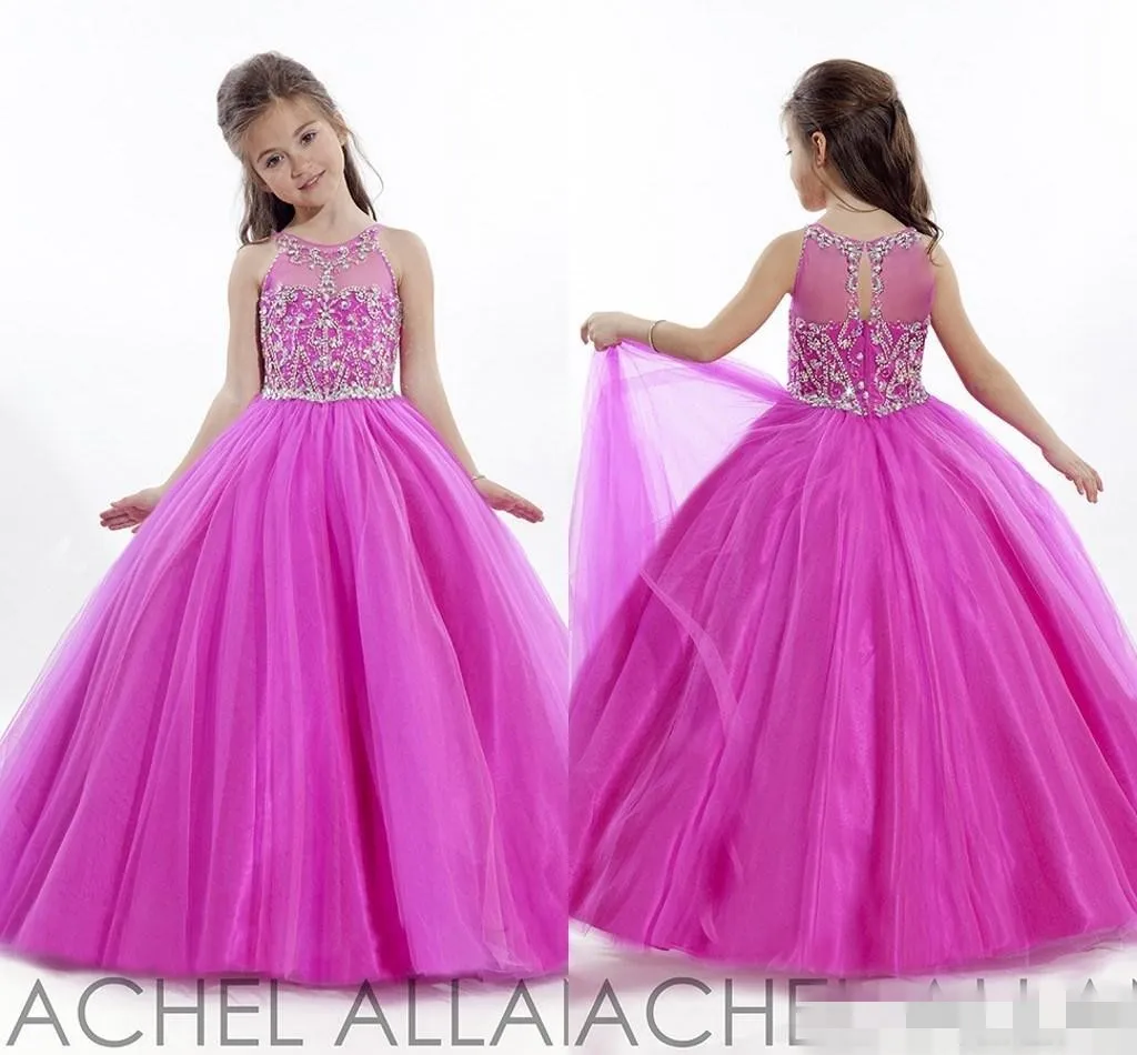 Prinzessin Hochzeit Kleinkind Fuchsia Festzug Ballkleider Blumenmädchenkleider formell lang günstig für kleine Mädchen Kleid Kristalle Mädchen günstig