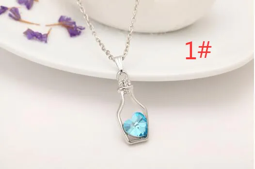 Gioielli di lusso Colore argento con intarsio bottiglia dei desideri Collana con pendente a fiala con cristalli a cuore d'amore regalo da donna BS68