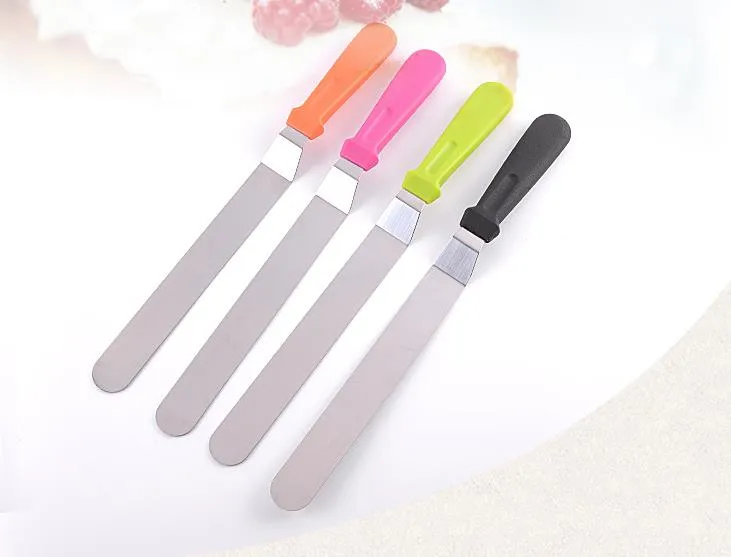 Metal Kitchen Baking Pastry Plastic Handle Cake Icing Spatulas Cream Butter Smooth Flat Scraper Blade Decorating Tool