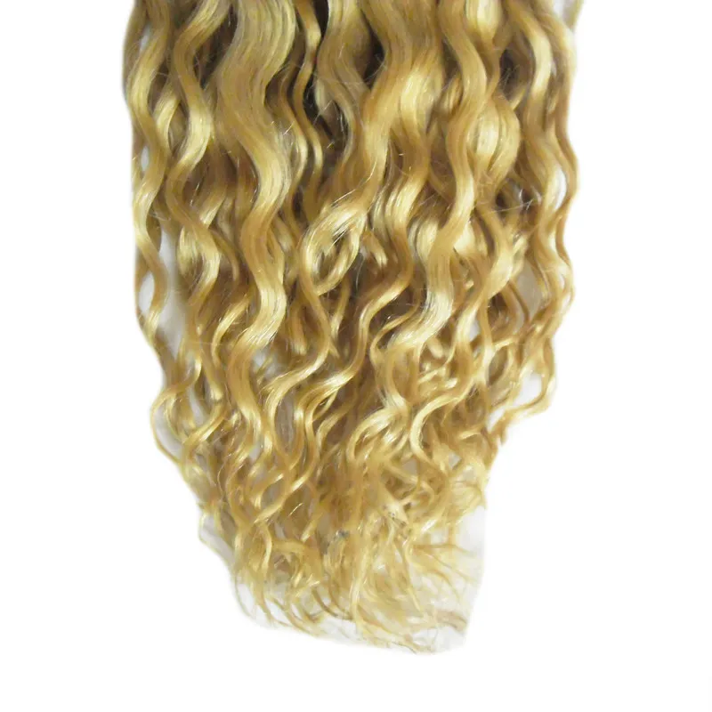 Blond hårvävbuntar ombre jungfru brasilianska hår 1 buntar nonremy 100g 1b613 kinky curly blond människa hår weft dubbel wef3089578