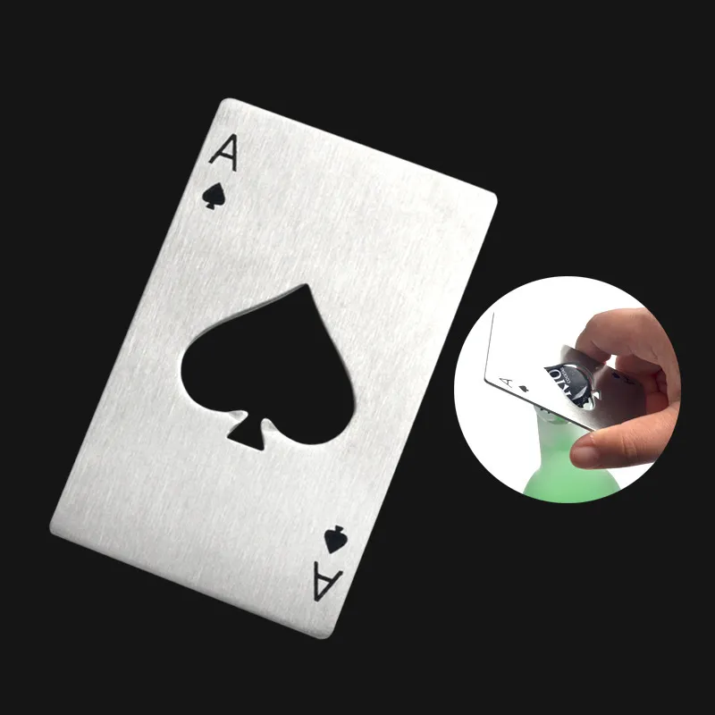 Creative Poker Card Beer Bottle Opener Personlig Roligt Rostfritt Stål Kreditkort Flasköppnare Kort av Spades Bar Tool S201702