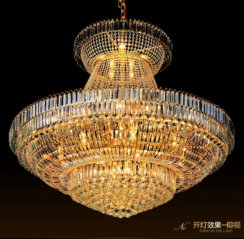 Moderne Kristall-Kronleuchter, Beleuchtungskörper, amerikanischer großer goldener Kristall-Kronleuchter, LED-Lampe, europäisches, luxuriöses Droplight, Heim-Innen-Hotel-Club-Licht, D140 cm, H120 cm