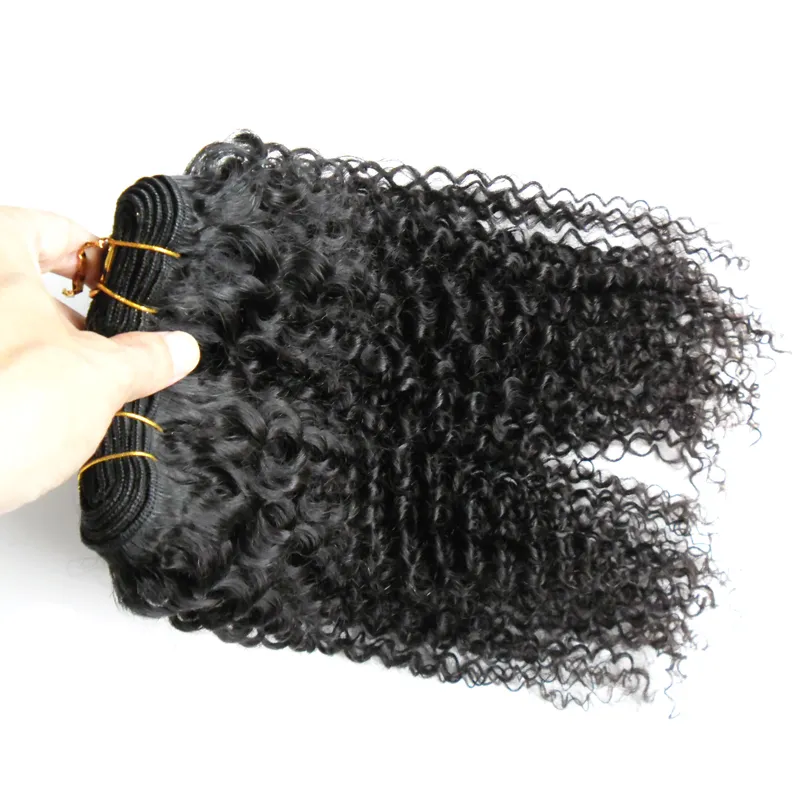 Kinky Curly Virgin Brasilian Hair Weave Bundlar 2st / Full Head Hair Extensions 200g Naturligt svart hår