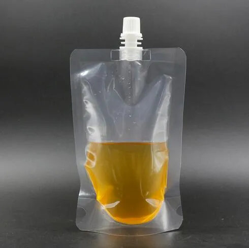 100 stks / partij 250-500ml, stand-up plastic drankje verpakking tas spuiten pouch voor drank vloeibare sap melk koffie