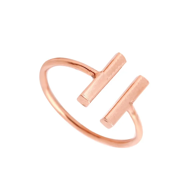 Everfast Wholesale Fashion Double Bar Ring Gold Silver Rose Gold Plated Party Gifts Happiness Friendship Rings for Women Can Mix Color EFR033