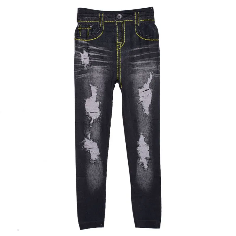 Atacado- mulheres denim apertado jean magro calças lápis buraco legging tornar calças leggings LZH7