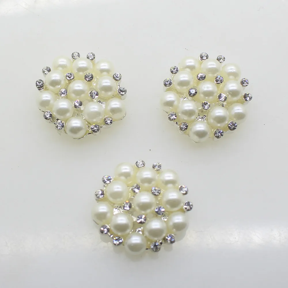 50 pz 22mm strass rotondi perla pulsante decorazione di nozze fai da te fibbie accessorio argento Golden296S