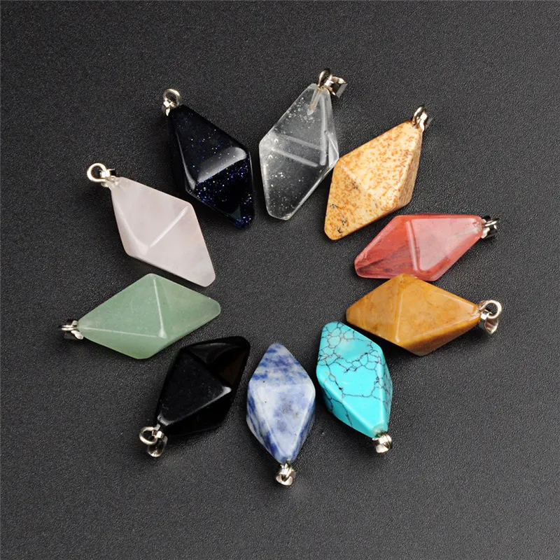 23*14cm Mixed Double Pyramid Prismatic Random Colors Natural Rock Quartz Fengshui Crystal Pendant Hand Polished Healing Device for Necklace