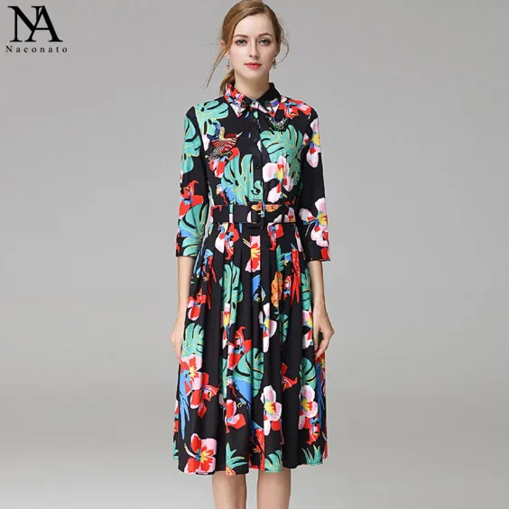 New Arrival 2017 Womens Turn Down Collar 3/4 Sleeves Floral Printed ...