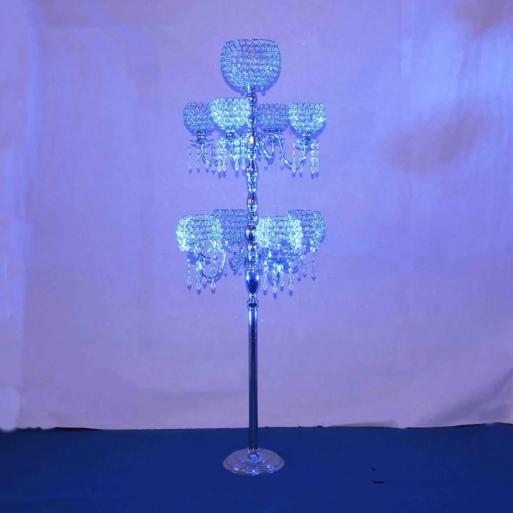 Lange en grote 9 armen bruiloft centerpieces Candelabra voor bruiloft tafel Crystal Candelabra met glazen houder en bloem