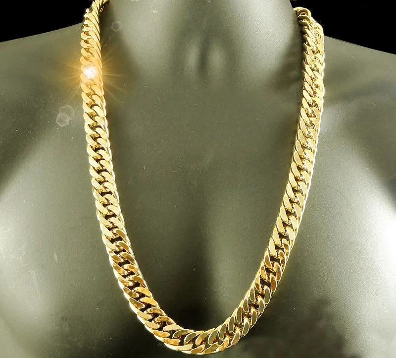 24k Real Yellow Gold Finish Solid Heavy 11mm XL Miami Cuban Curn Link Necklace Chain Best Packaged GRATIS Frakt ovillkorlig livslängd