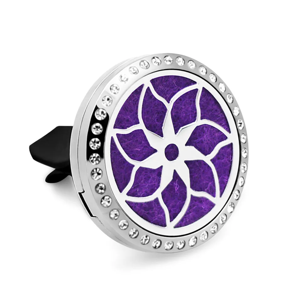 CZ021-CZ030 30mm Bling Round Magnet Dyfuzor Ze Stali Nierdzewnej Samochód Aromat Medalion Darmowe Podkładki Essential Oil Car Dyfuzor Lockets z 5 sztuk Pads