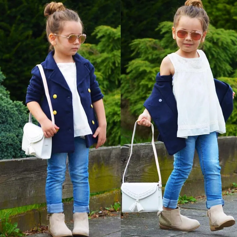 2017 Nouveaux Enfants D'hiver De Mode Manteau Bébé Filles Collège vent Manteau Double Rangée Bouton Chaud Manteau Babat Veste INS Enfants Vêtements