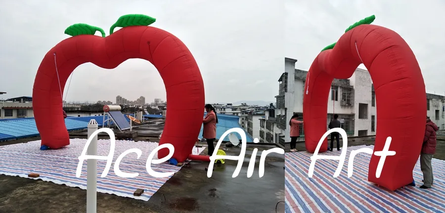 6x4m red inflatable apple model arch with two green leaves for advertising or decoration made by Ace Air Art on sale