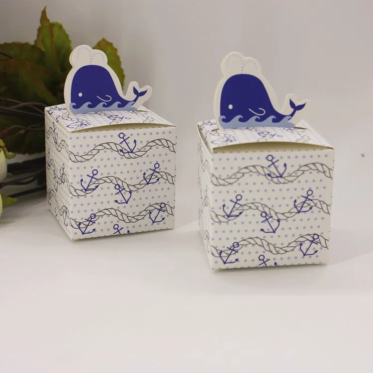 100 unids Dolphin Candy Box Blue Baby Shower Boy Cumpleaños Fiesta Regalo Envolver Cajas de chocolate Cajas de chocolate único y hermoso