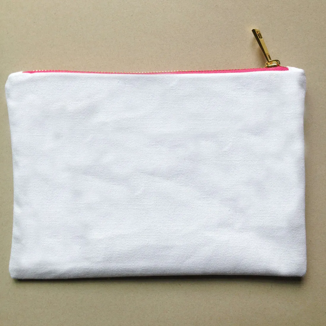 plain lona de algodão em branco compo o saco com forro superior zip ouro qualidade 7x10in saco cor higiene sólida para pintura DIY / impressão preto / branco / marfim