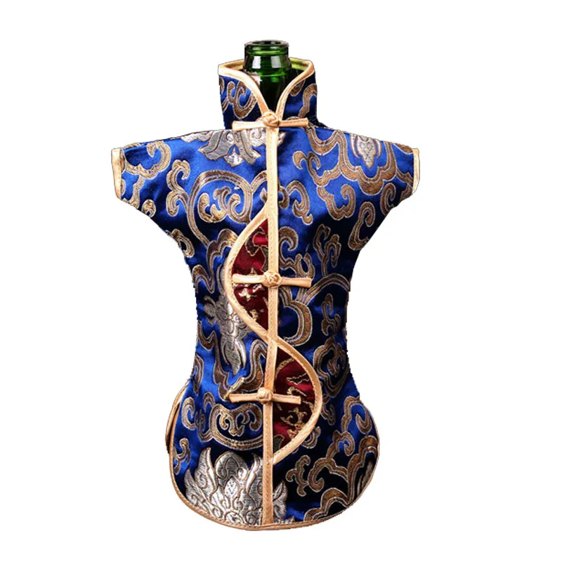 ユニークな中国の民族のクラフトワインのボトルカバー服ヴィンテージの花の絹Brocadeダストバッグのびんの装飾袋包装ポーリング2個/ロット