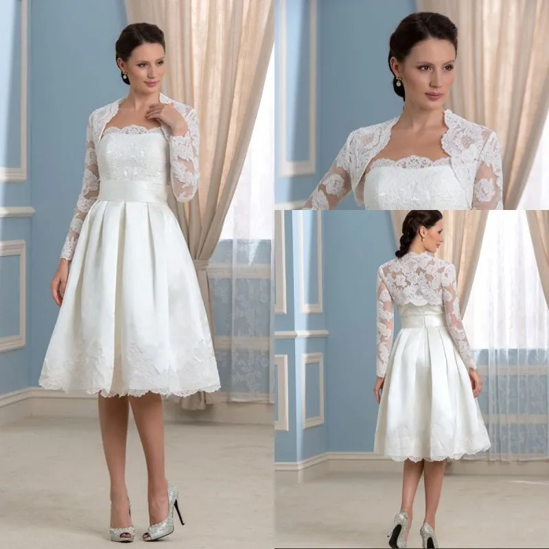 Elegant Knee Length Wedding Dress White Satin A-Line with Jacket Shop  Now!