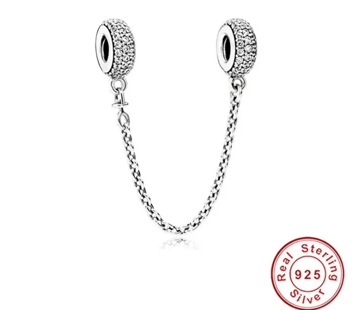 Fijne sieraden authentieke 925 sterling zilveren kraal fit pandora charme pave inspiratie kristal veiligheidsketting kralen kralen
