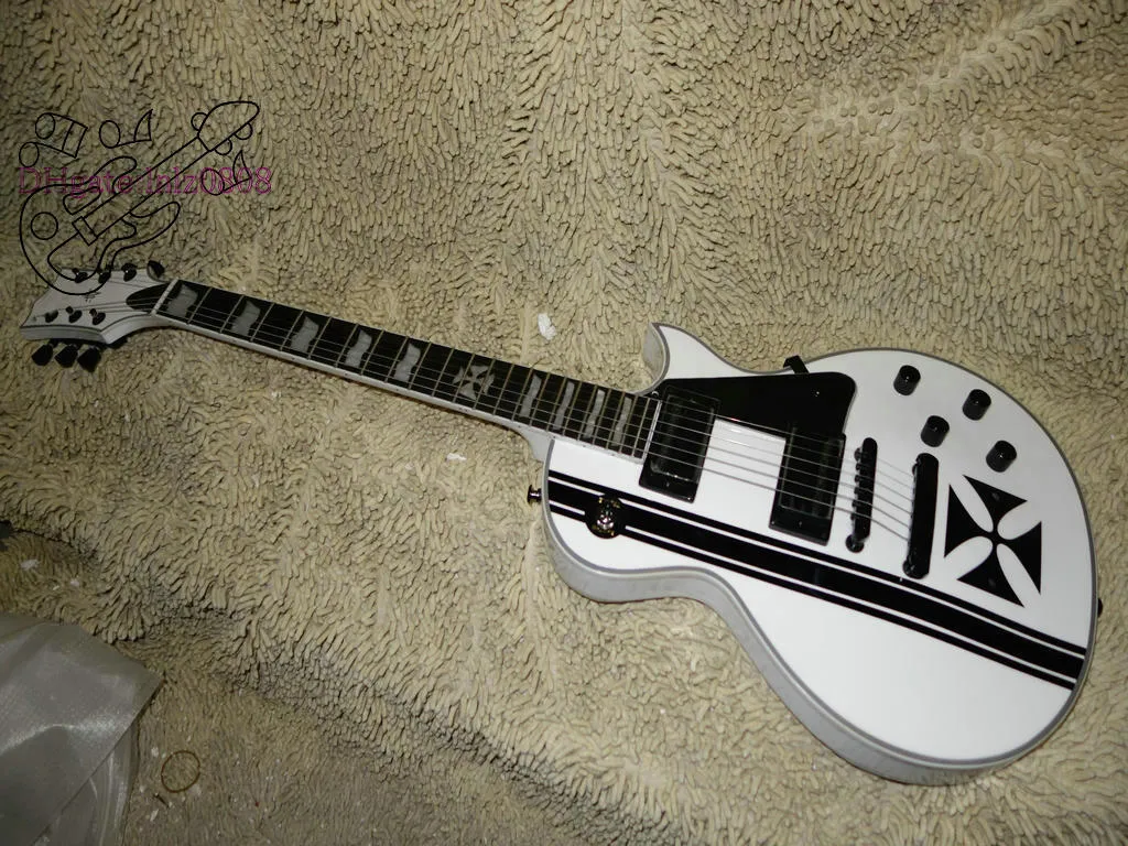 Custom Shop White Cross Sw Elektrische Gitaar Ebony Fingerboard Witte en zwarte gitaren uit China