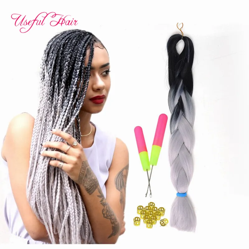 Ombre blue,grey,pink,blue jumbo braiding hair synthetic two tone color JUMBO BRAIDS bulks extension cheveux 24inch ombre box braids hair