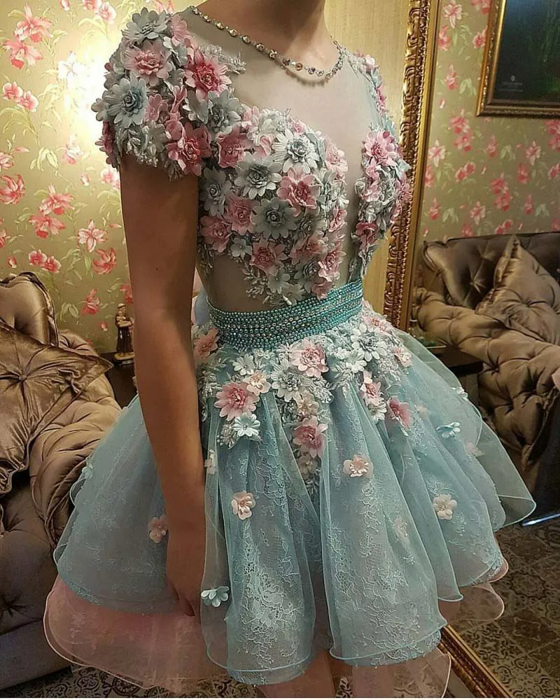 Elegant 3D Floral Applique Homecoming Dress With Sweet 16 Short Sleeves Beaded Prom Gown Plus Size Vintage Formal Evening Wear From Manweisi 104.4 DHgate.Com