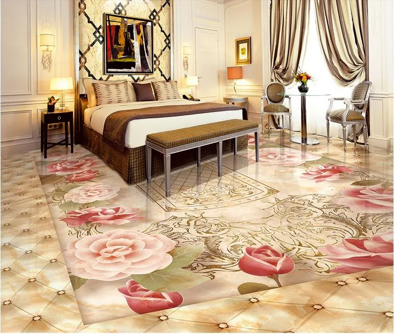 Jadestone 3D Flower Floor Tile: Waterproof PVC Wallpaper For Unique 3D