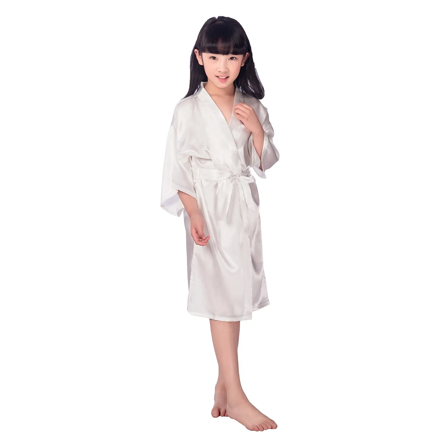 2017 zomer meisjes solide rayon zijden gewaad nachtkleding lingerie nachthemd pyjama satijn kimono jurk PJ's badjas vrouwelijke jurk 6 stks / partij # 4027