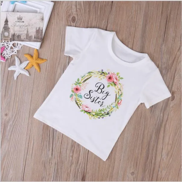 Boutique Baby Girls Romper T Shirt 2017 Sommar Kortärmad Bomull Little Sister Romper Big Sister T-shirt Outfit Matchande Familj Kläder