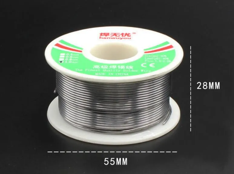 100g 63/37 TiN 0.5mm 0.6mm 0.8mm 1.0mmロジンコア錫/リード0.8mmロジンロールフラックスはんだワイヤーリール高品質55 * 28mm 100個